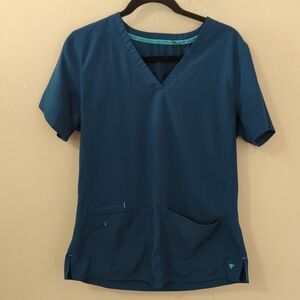 Med Couture Energy Women's Racerback V-Neck Shirttail Scrub Top Blue Size L